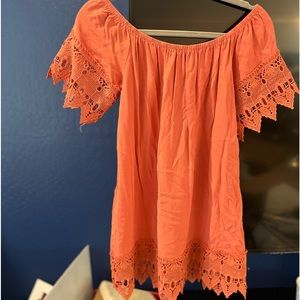 Iris Dress - Size Large - off the shoulder shift dress - peachy/orange .